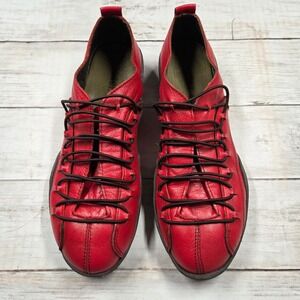 Outer. Sneakers Women 36 Red Leather Split Sole Low Top Elastic Lace 653